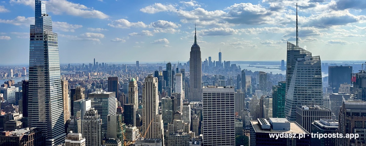 Panorama Manhattanu z tarasu Top of the Rock, z Empire State Building pośrodku